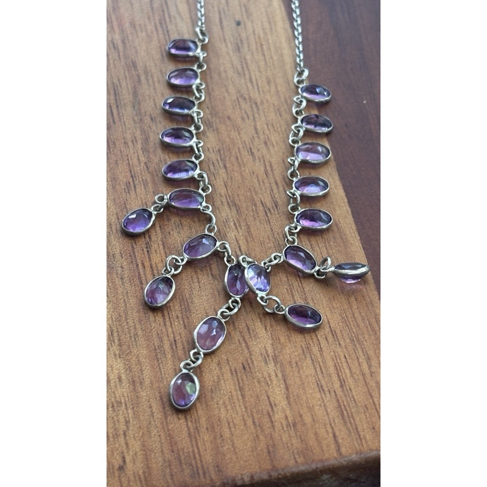 Vintage Sterling Silver Amethyst Necklace 16" With 2" Drop